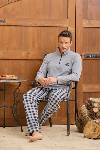 Чоловічий теплий домашній комплект із флісу, сіро-чорний PJ6110-62XL фото