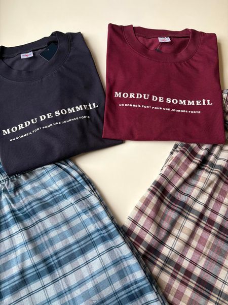 Чоловіча бавовняна піжама "SOMMEIL" футболка та шорти в клітину 8202XLбордо фото