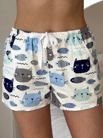 Жіночі Піжамні шорти з сатину COSY коти/рибки S310PL фото
