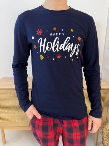 Лонгслів чоловічий "Happy Holidays" синій L203XL фото
