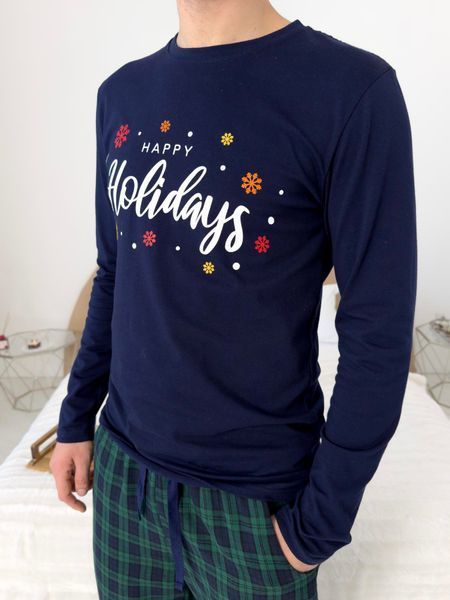 Лонгслів чоловічий "Happy Holidays" синій L203XL фото