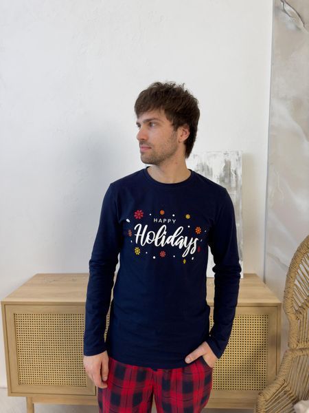Лонгслів чоловічий "Happy Holidays" синій L203XL фото