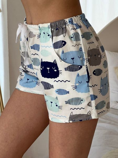Жіночі Піжамні шорти з сатину COSY коти/рибки S310PL фото