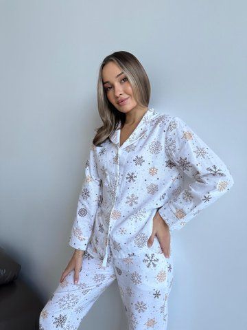 Домашня жіноча піжама COSY Сніжинки (сорочка+штани) F44PХL фото