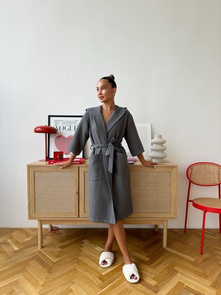 Жіночий Халат COSY з капюшоном вафельний темно-сірий меланж 201/2XL фото