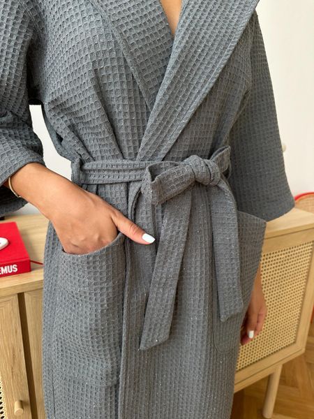 Жіночий Халат COSY з капюшоном вафельний темно-сірий меланж 201/2XL фото