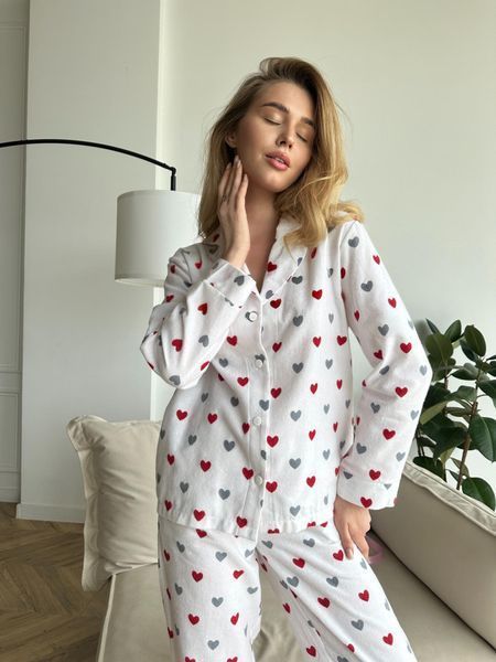 Домашня жіноча піжама COSY червоні серця на білому (сорочка+штани) F43P2ХL фото