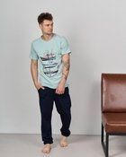 Піжама чоловіча домашній костюм штани з футболкою 2XL темно-синій/м'ятний N102P