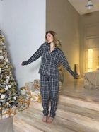 Жіноча тепла піжама COSY в клітину (штани та сорочка) розмір M, сіро-чорна (F671P01)