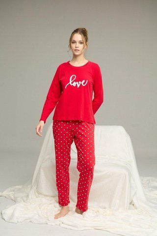 Піжама жіноча трикотажна Love, червона SS41137-АXL фото