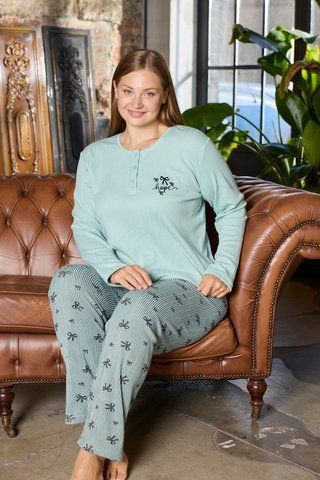 Піжама тепла жіноча з утепленого інтерлоку &laquo;Mint Bows&raquo; big size PM69426XL фото