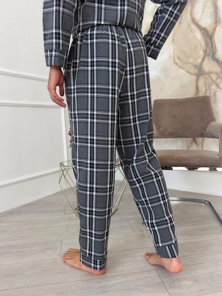 Піжама чоловіча COSY з фланелі (штани+сорочка) клітина сіро-чорна F671P3XL фото