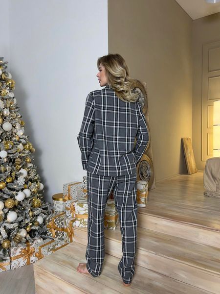 Домашня жіноча піжама COSY у клітинку сіро-чорна(сорочка+штани) F671P012XL фото