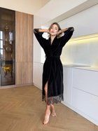Жіночий халат велюровий COSY з мереживом французьким в подарунковій упаковці 2XL-3XL чорний V01B