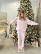 Жіноча піжама тепла домашній костюм COSY із велсофту Серця штани+світшот L світло-рожева VEL020