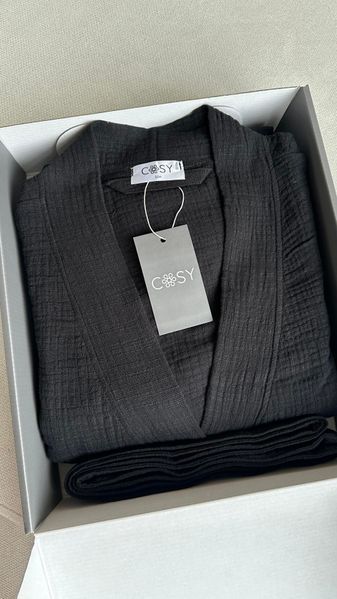 Жіночий халат кімоно довгий COSY Duna із фактурного мусліну чорний M90W2XL/3XL фото