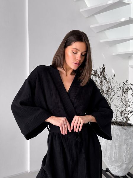 Жіночий халат кімоно довгий COSY Duna із фактурного мусліну чорний M90W2XL/3XL фото