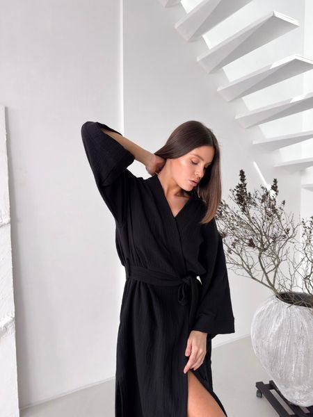 Жіночий халат кімоно довгий COSY Duna із фактурного мусліну чорний M90W2XL/3XL фото