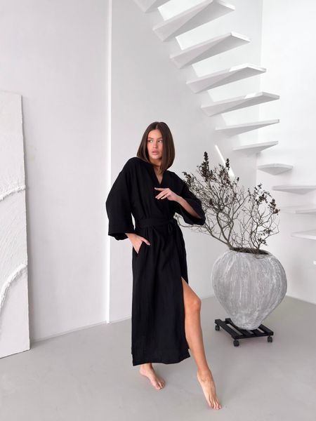Жіночий халат кімоно довгий COSY Duna із фактурного мусліну чорний M90W2XL/3XL фото