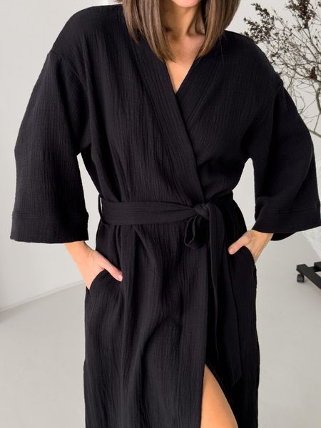 Жіночий халат кімоно довгий COSY Duna із фактурного мусліну чорний M90W2XL/3XL фото