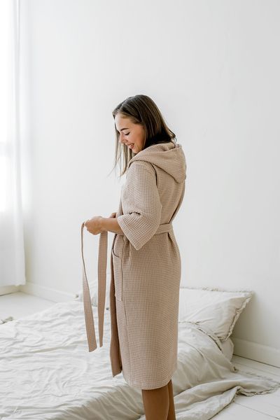 Жіночий вафельний халат COSY з капюшоном беж 2023XL фото