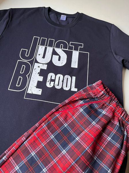 Піжама чоловіча тепла Just be COOL (штани+лонгслів) прінт, клітина червоно-синя KMW073XL фото