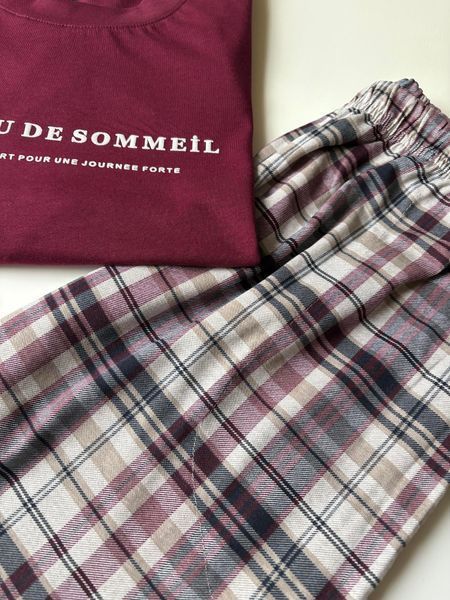Чоловіча бавовняна піжама "SOMMEIL" футболка та штани в клітину 8102XLбордо фото