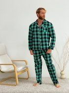 Чоловіча піжама COSY домашній костюм із фланелі (штани+сорочка) M, клітина зелено/чорна - (P-F201P_N/M)
