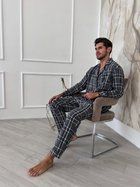 Чоловіча фланелева піжама COSY з сорочкою на гудзиках 2XL у сіро/білу клітинку (P-F176P)