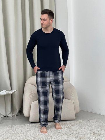 Домашній піжамний комплект для чоловіків COSY(штани+лонгслів НН) темно-синій/сірий F600PL20/13XL фото