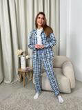 Домашня жіноча піжама COSY у клітинку блакитна (сорочка+штани+футболка) F91P+f01ws фото