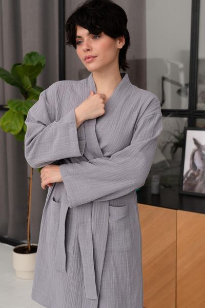 Жіночий халат COSY Duna із фактурного мусліну сірий M60WXL фото