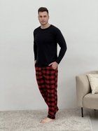 Домашня піжама для чоловіків COSY із фланелі (штани+лонгслив) 2XL клітина червоно/чорна F700P+L02