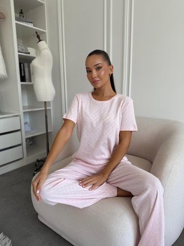 Жіночий піжамний комплект штани та футболка Rose Amour, блідо-рожевий SetPH1517L/XL фото