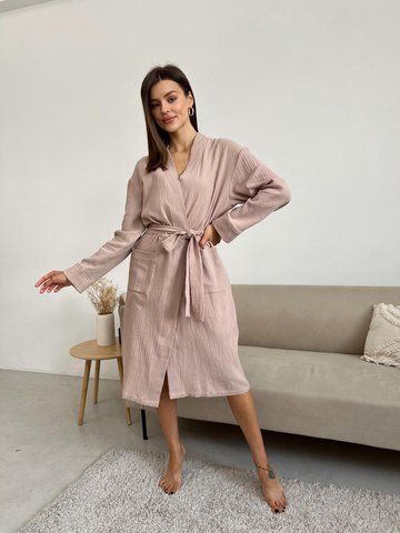 Жіночий халат COSY із мусліну довгий латте M18L2XL фото