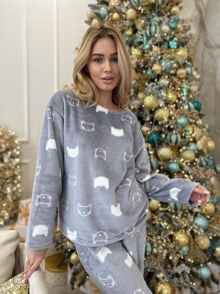 Домашня тепла піжама Котики з велсофта VEL022L-XL фото