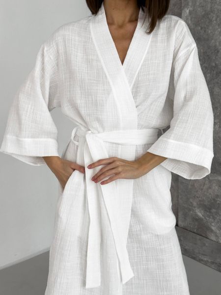 Жіночий халат кімоно довгий COSY Duna із фактурного мусліну білий M91W2XL/3XL фото