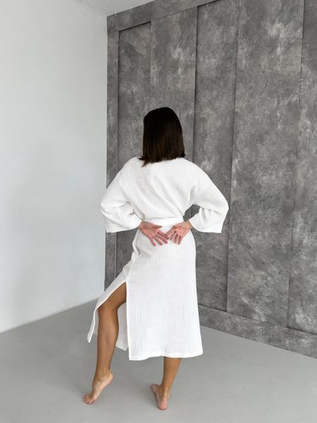 Жіночий халат кімоно довгий COSY Duna із фактурного мусліну білий M91W2XL/3XL фото