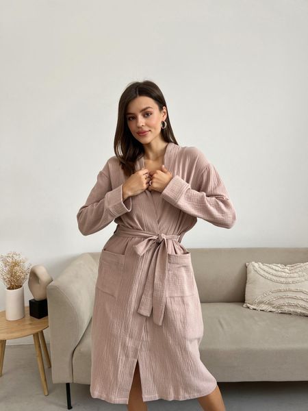 Жіночий халат COSY із мусліну довгий латте M18L2XL фото