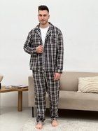 Піжама для чоловіків COSY з фланелі (штани+футболка+сорочка) XL клітинка темно-синя/кремова F651P+f01