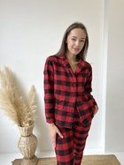 Жіноча тепла піжама COSY - домашній костюм L: штани та сорочка у клітинку червоно/чорний (P-F71P/L)