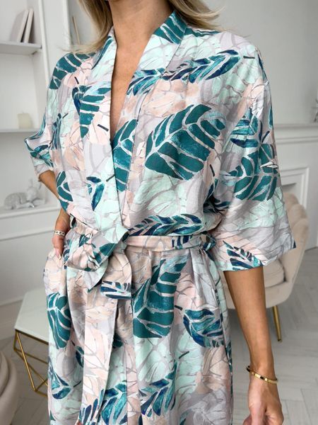 Жіночий халат COSY віскоза жатка Tropic листя S41XL фото