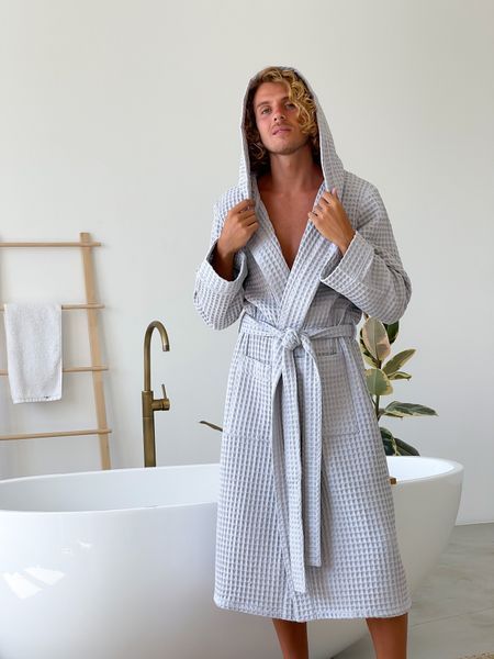 Халат чоловічий COSY з капюшоном Грецька вафелька світло сірий 9012XL фото