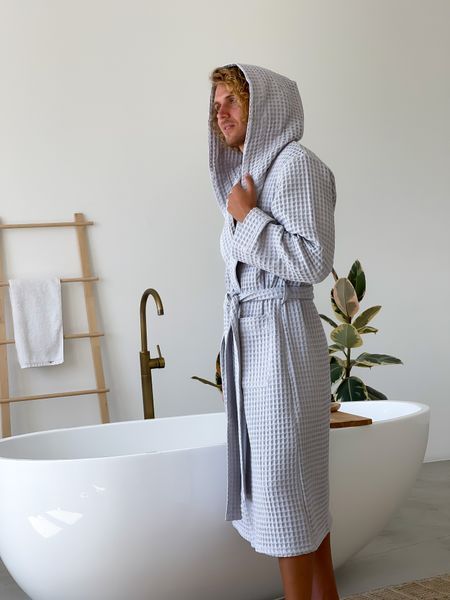Халат чоловічий COSY з капюшоном Грецька вафелька світло сірий 9012XL фото