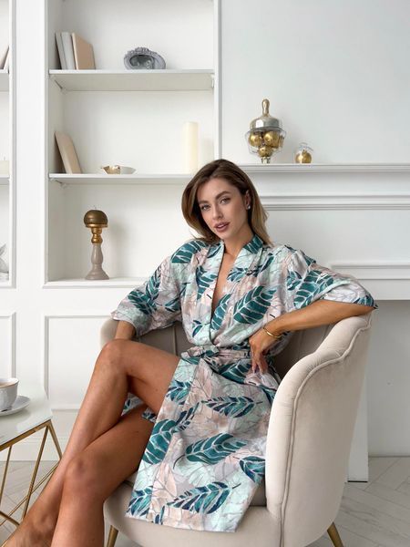 Жіночий халат COSY віскоза жатка Tropic листя S41XL фото