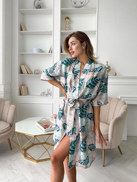 Жіночий халат COSY віскоза жатка Tropic листя S41XL фото