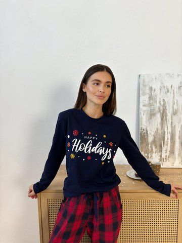 Лонгслів жіночий Happy Holidays, синій LW212XL фото