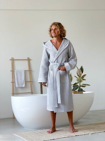 Халат чоловічий COSY з капюшоном Грецька вафелька світло сірий 9012XL фото