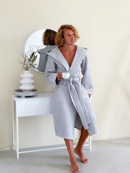 Халат чоловічий COSY з капюшоном Грецька вафелька світло сірий 9012XL фото