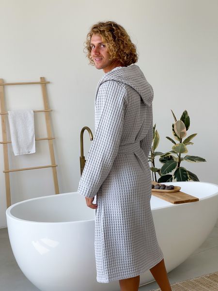 Халат чоловічий COSY з капюшоном Грецька вафелька світло сірий 9012XL фото